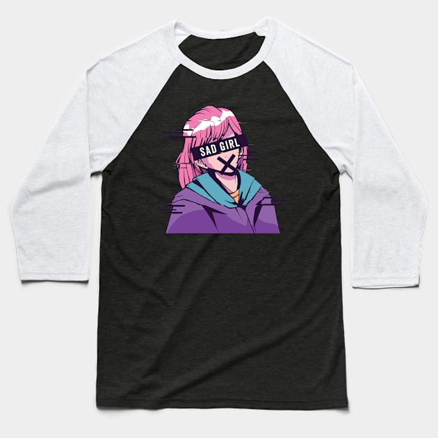 Sad Anime Girl Baseball T-Shirt by OnepixArt